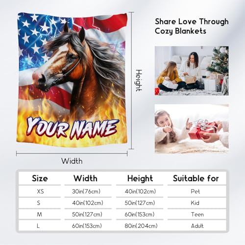 Blanket for Boys - Personalized Horse Gifts for Adults - Cool Cozy Fleece Throws for Office, Sofa - 4 Sizes