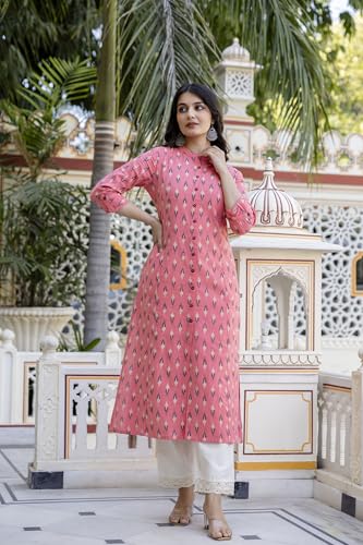 Image of Pistaa's Women Printed Mandarin A-Line Cotton Kurta With Palazzos