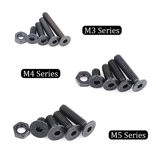 Hilitchi 460-Pcs M3 M4 M5 Hex Socket Flat Head Countersunk Bolts Screw Nut Assortment Kit - 10.9 Grade Alloy Steel