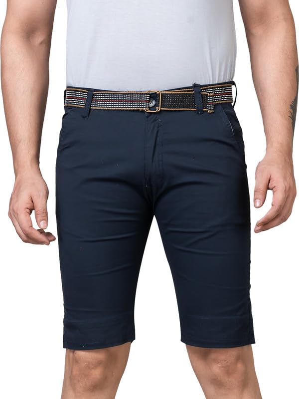 zaahii Men's Regular Fit Mid Rise Stretchable Button & Belt Clouser Chino Shorts-picture-47