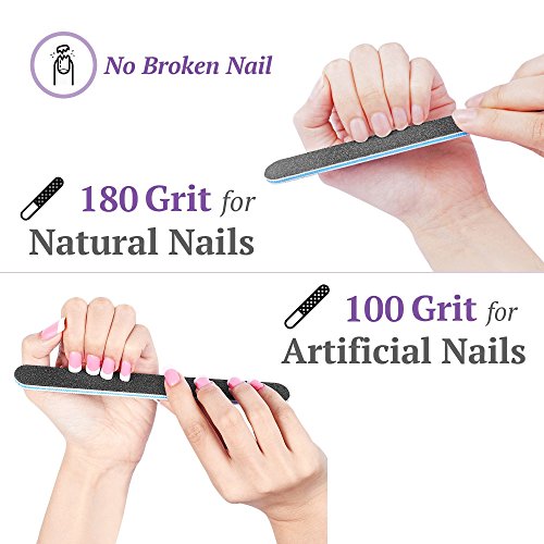 100/180 10 pack Nail File / Emery Board with 2 Piece Buffer Block Set - For Smooth & Shiny Nails - Home or Professional Manicure / Pedicure Kit