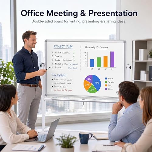 Image of Eersida 45''X 27.5'' Whiteboard Corkboard Combo on Wheels Stand