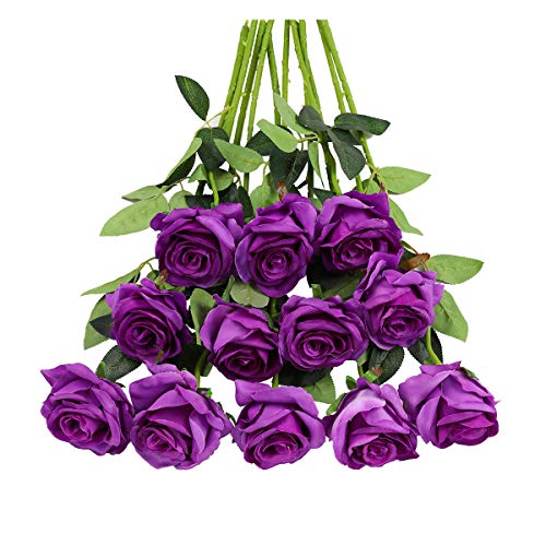 Tifuly Lot de 12 Roses Artificielles, Deco Fausses Fleurs en Soie avec Tige Simple de 19,68 Pouces, Fleur Réaliste pour Fête Jardin en Famille Hôtel Décoration de Mariage, Décor Floral