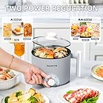 Electric Hot Pot:1.5 L Ramen Cooker, Dual Power Mini Portable Multi-Functional Lazy Pot for Pasta, Noodles, Egg, Soup, Non-Stick Noodle Cooker with Boil Dry Protection for Dorm, Office (Grey) - Image 3