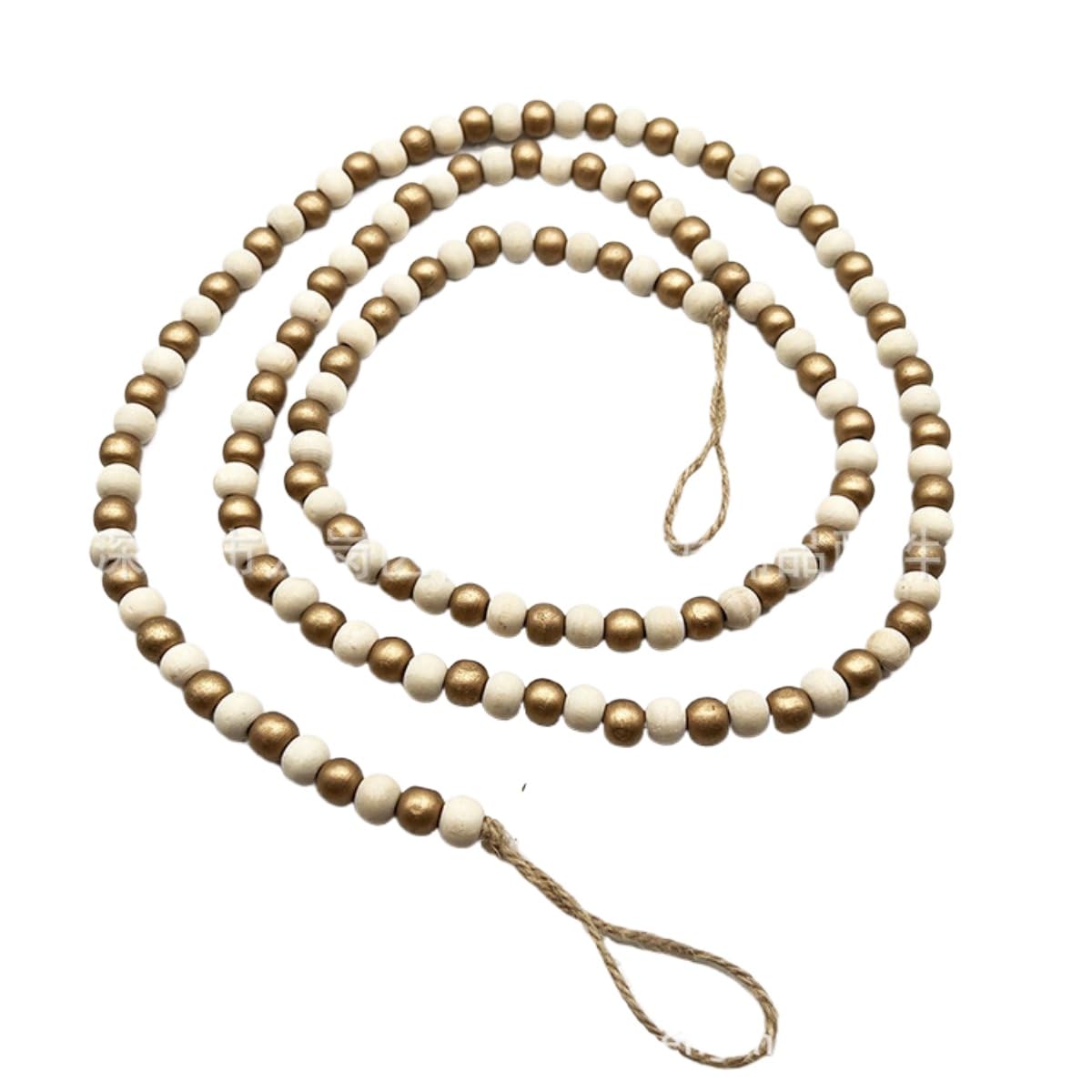 ROCKPOEM Rustic Wooden Bead Garland with Tassels, Long Rattan Strand for Holiday Home Decor, Christmas Wood Bead Decoration for Farmhouse Style and Festive Decor