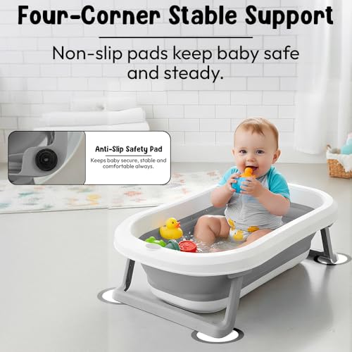 Image of StarAndDaisy Baby Bath Tub for 0 to 5 Years /Bath Tub for Kids 0-3 Years, Tub for Girls & Boys with Foldable Legs, Easy to Store -Grey