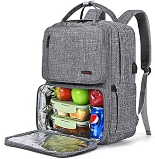 BRINCH Lunch Backpack 40L Laptop Backpacks 17.3 Inch Computer Bag Water Resistant Work Bags School Travel Hiking BackPack with Insulated Lunch Compartment / USB Port for Men Women,Gray