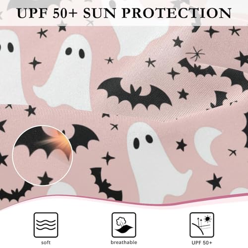 CaTaKu Girls One Piece Swimsuit Halloween Ghosts Bat Toddler Bathing Suit Long Sleeve UPF 50+ Rash Guard Swimwear 3-12Y4