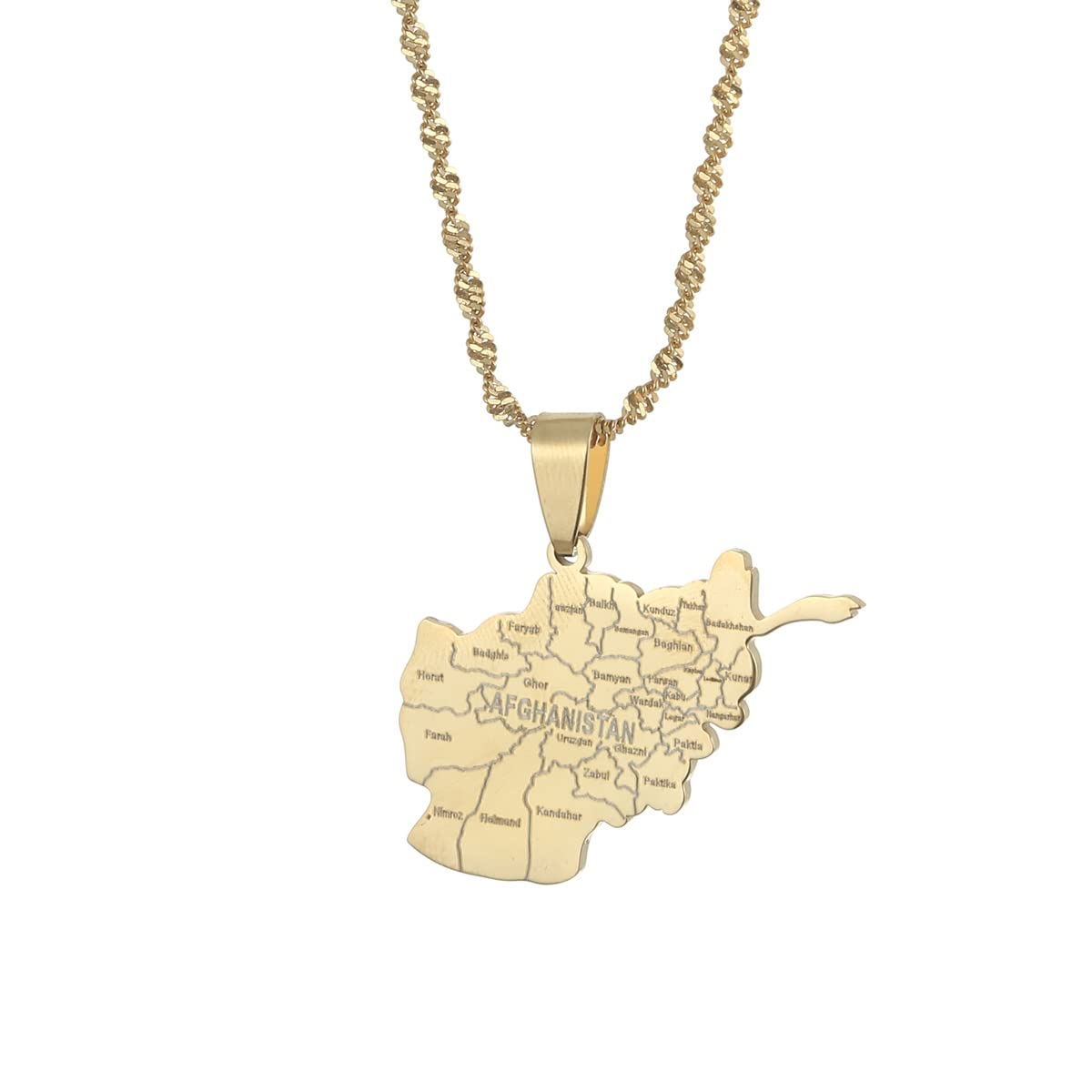 Afghanistan Map With Cities Name Pendant Necklaces for Women,Gold Color Afghan Maps Jewelry