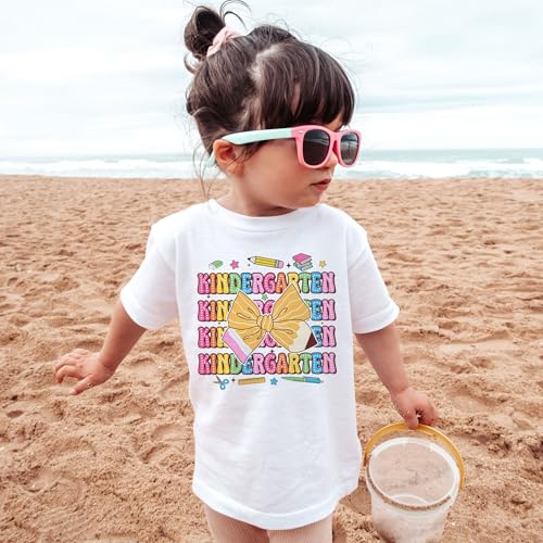 Girls Coquette Bow Kindergarten T-Shirt - Cute Pencil and School Supplies Design - Soft Girl Girly Preppy Back to School Shirt First Day Of School - Natural Toddler & Youth Tee4