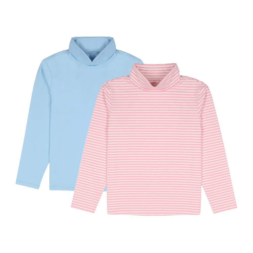 JIAHONG Unisex Kids 2-Pack Solid and Yarn Dyed Stripe Long-Sleeve Turtleneck T-Shirt for Boys or Girls (3-12Years)