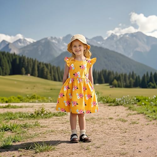 Toddler Little Girls Casual Dresses Short Sleeve Crew Neck Graphic Cartoon Dress for 2-8 Years3