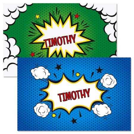 Personalized Kids' Super Hero Placemat - 11 by 17 Inch, 2-Sided, Easy Clean Laminated Vinyl Place Mat