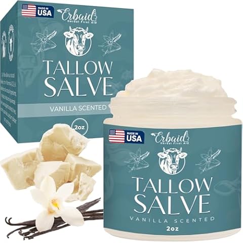 Beef Tallow Salve – All Natural Grass Fed Beef Tallow & Honey All Purpose Balm – Moisturizing Body Salve Great for Eczema, Cracked, Dry, Itchy, Irritated Skin – Skin Repair Skincare Made in USA Cover