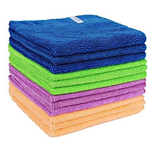 INFOK Microfiber Cleaning Cloth - 12 Pcs Premium Microfiber Towels, Highly Absorbent, Reusable Household Cleaning Supplies - for Kitchen Towels, Dish Towels, Dust Cloth, Cleaning Rags, Size:12" x 12"