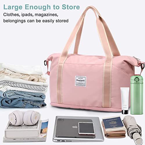 DMLuna-Travel-Duffel-Bag-Tote-Sports-Gym-Bag-Shoulder-Overnight-Weekender-Bag-for-Women-Men-Hospital-Bag-Expandable-Duffel-Bag-with-Trolley-SleeveWet-Pocket-A-Rose-Gold