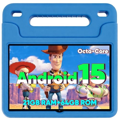 WXUNJA Android 15 Kids Tablet, 2025 Upgraded 10.1 Inch Tablets with Octa-core Processor, 6000mAh Battery, Kid Space, Parental Control,Pre-Loaded Kids Apps, 2.4/5GHZ Dual WiFi, Case Included, Blue