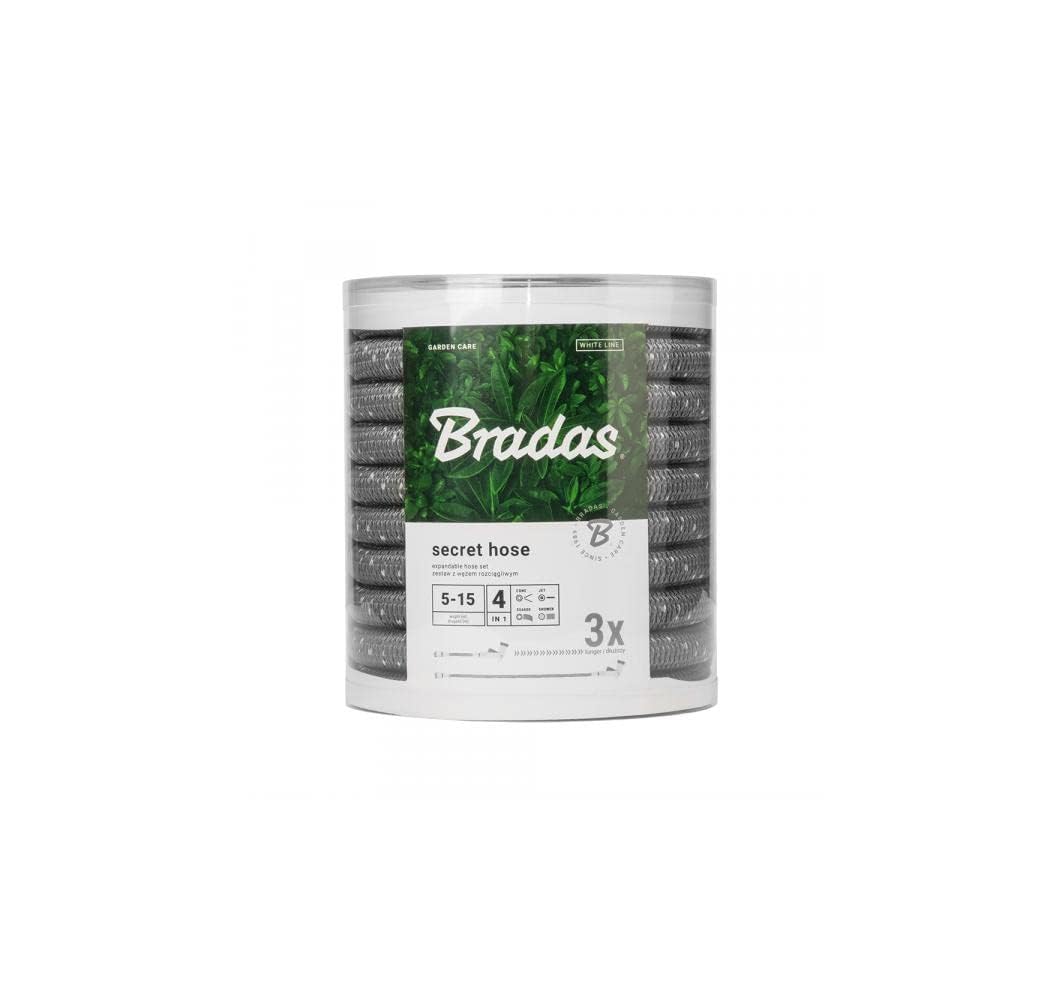 BRADAS - SECRET HOSE WSCH824GY, tubo estensibile 8/24 metri, ugello a 4 funzioni, tubo acqua espandibile adatto per giardino, giardinaggio, irrigazione, pulizia grandi spazi e autovetture.