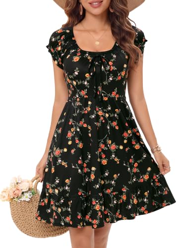 Image of HUHOT Teen Petite Women Floral Short Summer Mini Dresses with Pockets Cute Milkmaid Sundress 2026