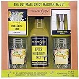 Ten Acres Gifts Spicy Margarita Mix Gift Set, Margarita Kit with Cocktail Mixer, Salt, Stainless Steel Jigger, and 2 Mason Jars