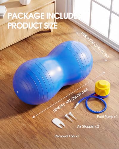 Image of Premium Peanut Ball - 100x50cm Anti-Burst | Exercise Ball for Physical Therapy, Pregnancy Labor & Home Fitness Sensory| Non-Slip Design | Quick-Inflate Pump Included