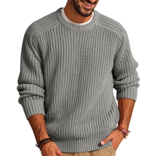 Mens Crewneck Knit Sweaters Casual Textured Pullover Sweater Cable Knitted Sweater Slim Fit Business Pullover Knit Sweater