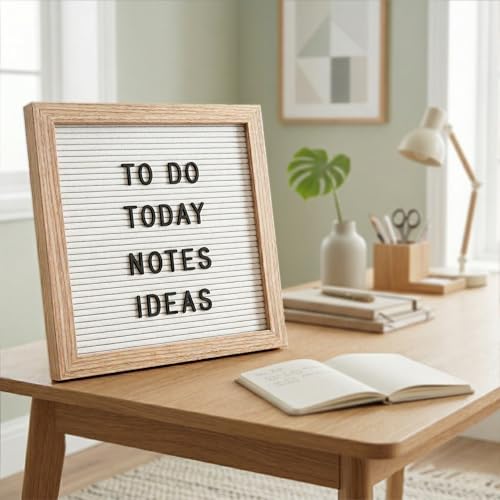 Image of Changeable Felt Letter Board 25x25cm, White Felt, 317 Letters, Symbols & Emojis - Perfect for Home, Office, Baby Showers & New Birth Celebrations | White message board with wood frame, easel stand and wall hanger for home, office, classroom and business displays