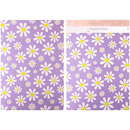 Image of Inspired Mailers - Large Poly Mailers 14.5 x 19-50 Pack - Purple Daisies - Large Shipping Bags for Clothing - Large Mailing Envelopes - Shipping Envelopes - Mailers Poly Bags