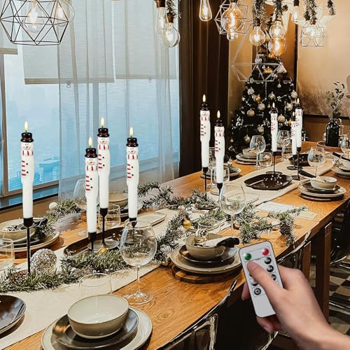 Image of Christmas Taper Candles, LED Flameless Taper Candles with Timer, 2 Pcs Christmas Snowman Flameless Candlesticks with 3D Flame, Christmas Decorations for Home Decor(0.79 inch x 11.4 inch)