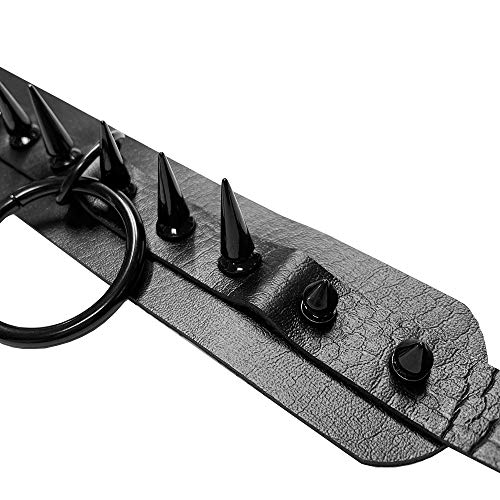 Jurxy Lederhalsband Halskette Kreis Nietkragen Damen Leder Choker Metall Ring Halsband Gotik Punk Rock Lederband Einstellbar Kragen mit Schwarz Besetzt - Doppelschicht mit Niet