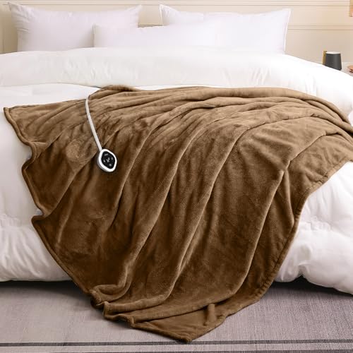 Image of HOMLYNS LuxeHeat Heated Blanket Electric Blanket Full Size, Soft Flannel Sherpa Heating Blanket with 10 Heat Settings, 1-10 hrs Timer Auto Shut Off (72x84 inches, Coffee), Only for 120V Voltage Use