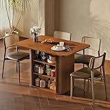 FUQARHY Dining Table for 4, Small Rectangular Kitchen Table for 2 with 3-Tier Storage Shelf, Farmhouse Modern Fluted Wood Table (Walnut)