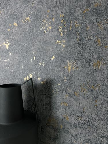 Newroom Tapete Anthrazit Vliestapete Beton - Betonoptik Modern Gold Zement...