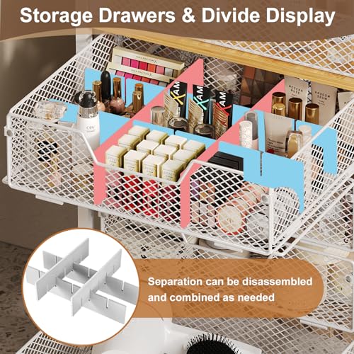 5-Tier Craft Organizer Cart with Wheels,Craft Organizers and Storage with Drawers,Lockable Wheels Rolling Utility Cart with DIY Divider,Office Supply Organizer,Ideal for Studio,Office,Bedroom,White - Image 5