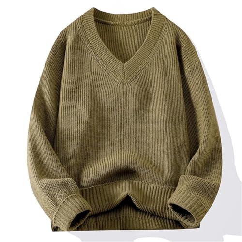Men’S V-Neck Cotton Thick Warm Solid Color Knitted Pullover Sweater Ribbed Neckline Long Sleeve Casual Jumper Top4