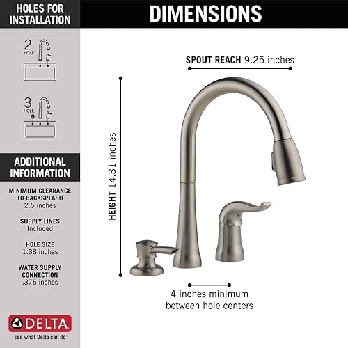 Miniatura 4 de Delta Kate - Grifo de un solo grifo para fregadero de cocina con pulverizador de espray Cromado, Stainless