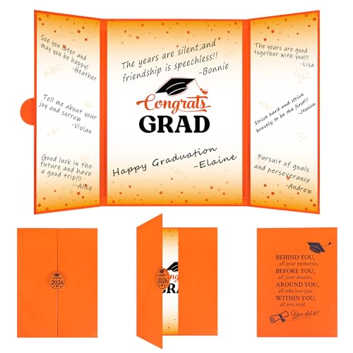 Image of Vlipoeasn Orange 2026 Graduation Party Decorations Black Orange 2026 College /High School Graduation Decorations Party Supplies, Orange Class of 2026 Congrats Grad Backdrop Banner Signature Book