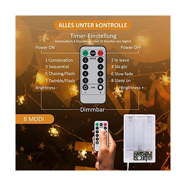 MOOB Weihnachten Schneeflocke Lichterkette , LED Batteriebetriebene Lichterketten,Weihnachtslichter,6M 40 LED mit… – Bild 8