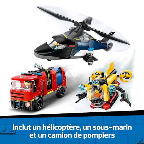 Lego City Hélicoptere Camion De Pompiers Et Sous Marin Modulable 60462 Lego La Boite - vue 9