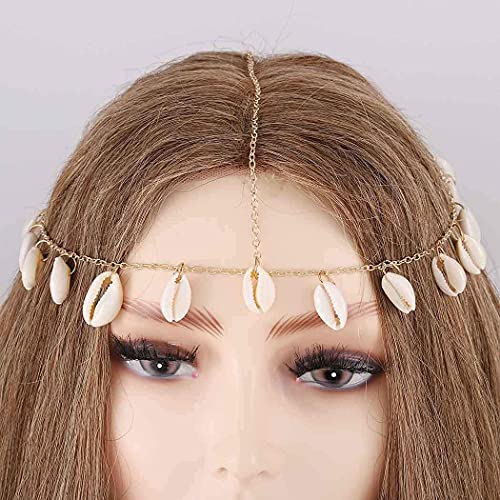 Obmyec Seashell Head Chain Boho Hair Chains Summer Dangle Headpieces Hair Accessories for Women and Girls (Gold)