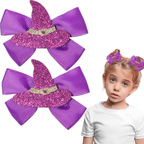 HIFANMM ウィッチ ハット リボン ヘアクリップ 女の子用 ハロウィン ヘア アクセサリー かわいい 漫画 3D 魔女 帽子 パープル ヘアピン 砂 女の子 アリゲーターヘア バレッタ ハロウィン パーティー コスプレ用品 装飾 2個