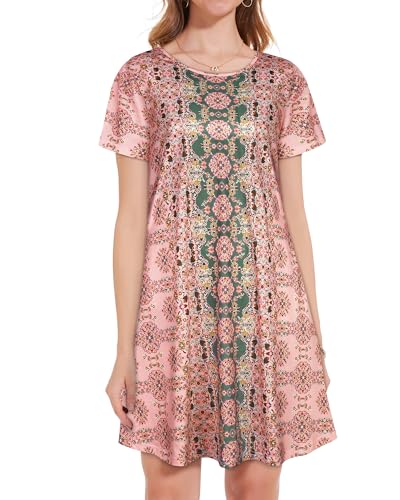 Image of JOLIGAL Summer Dresses for Women Casual Short Sleeve Sundress Scoop Neck Beach T Shirt Dress with Pockets 2026