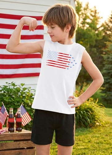 Image of Boys 4th of July Patriotic Sleeveless Tee American Flag Tank Top 6-14 Years