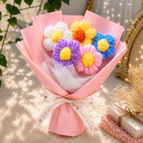 Image of PulGos π πππ¬ Mini Yarn Floral Bunch |Handmade Crochet Flower Bouquet for Home & Office Decor |Aesthetic Gift item for Girls & Women |Cute Woolen Knitted Multicolour Petals for Gifting & Decoration
