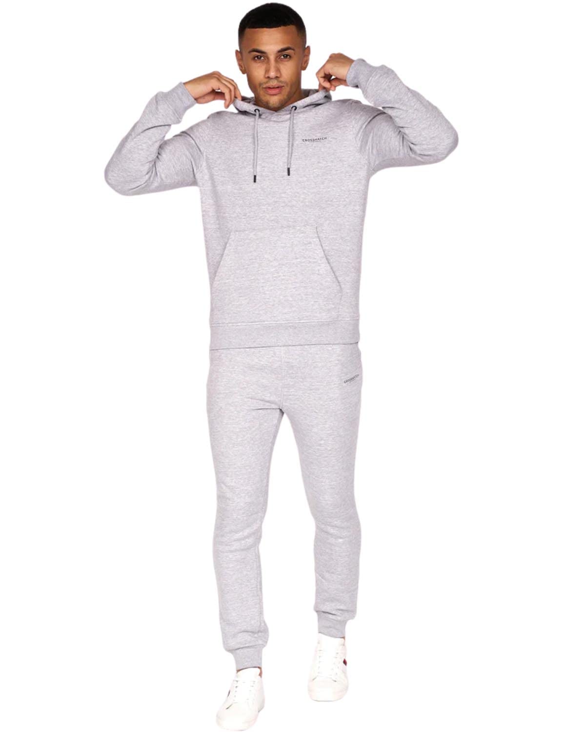 Crosshatch full tracksuit Hooded Fleece Sweatshirt Zip Up Hoodie Jacket Sweatpants Joggers by Jeanbase Grey XXL