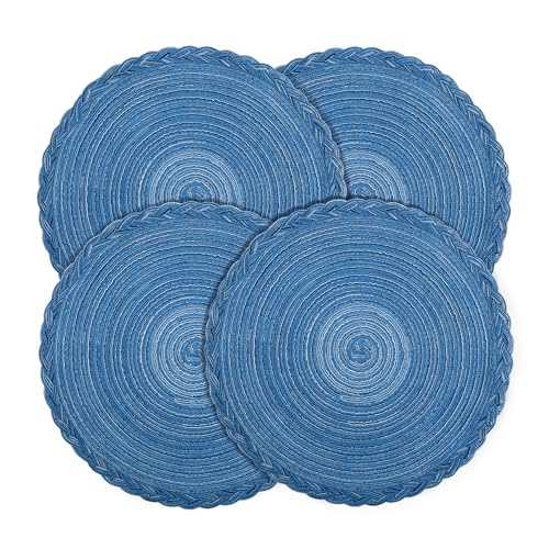 Fanquare Sets de Table Tressés 38cm Lot de 4 Naturels Tissés Antidérapants Résistants à la Chaleur Style Moderne Bleu Saphir pour Décoration de Cuisine