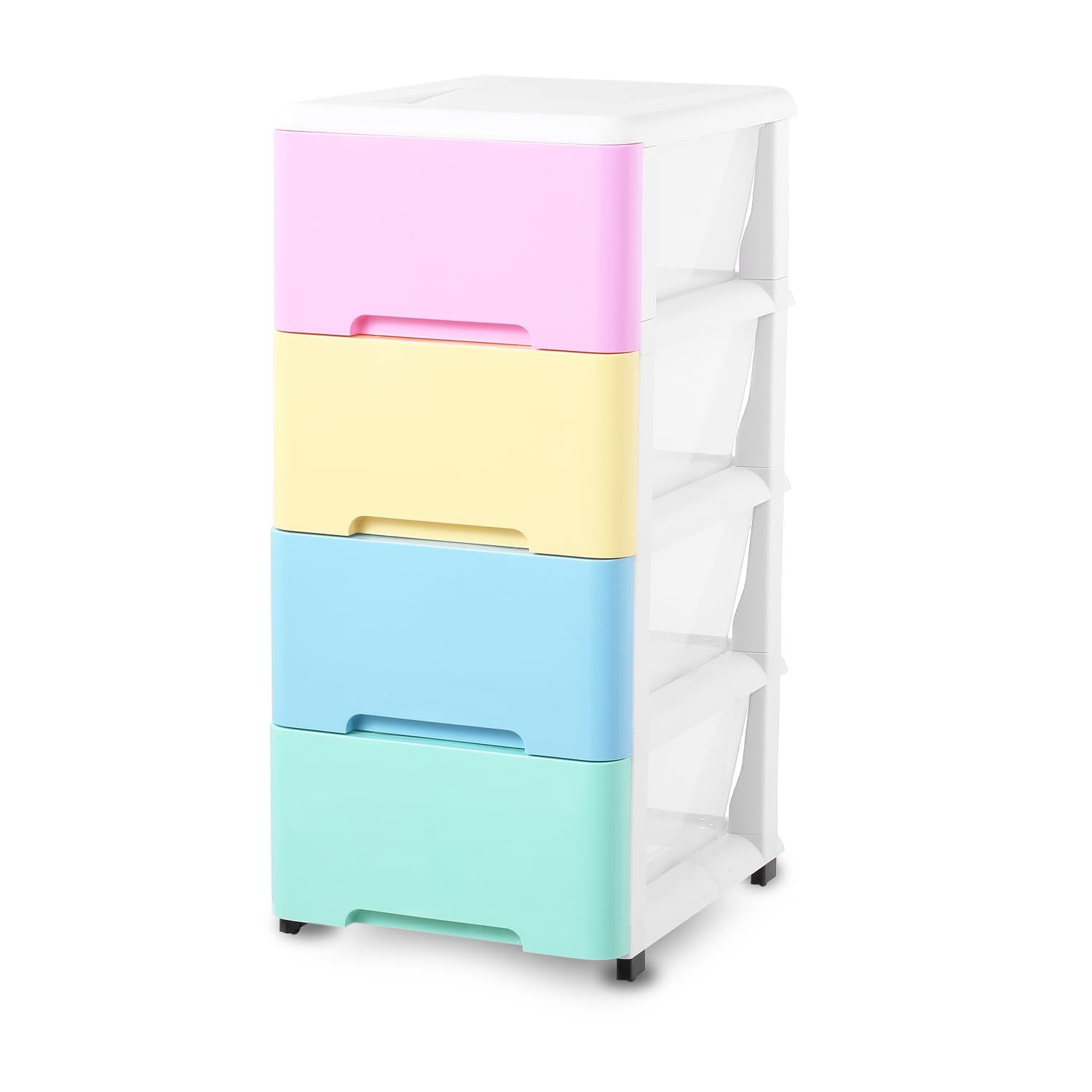 Photo 1 of 4 Tier Plastic Drawers, Colorful Storage Cart with White Frame, Storage Organization unit for Living Room, Bedroom, Dormitory 4 Drawers Multicolored