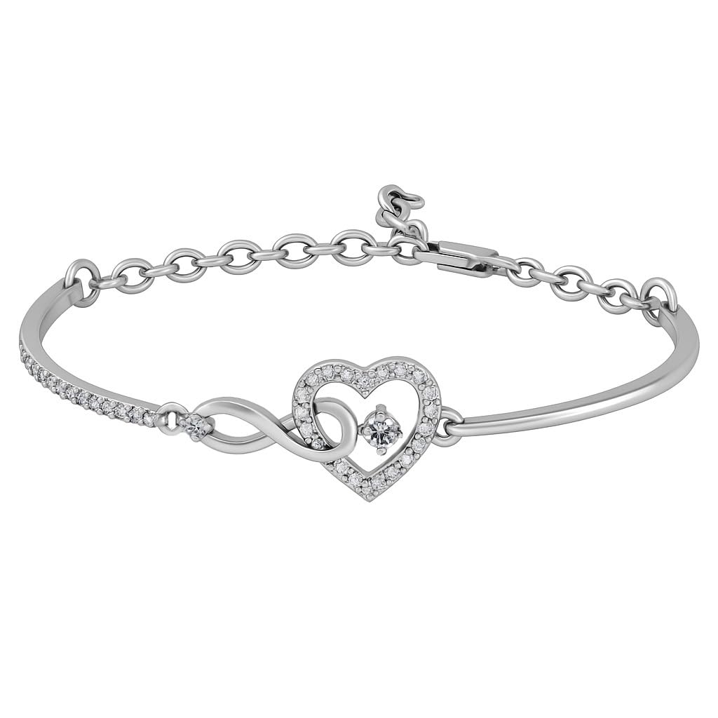 Pure 925 Silver Bracelet for Women - Gift Heart Infinity Bracelet for Girls, Dainty Adjustable Bracelets for Women Stylish, Sterling Silver Simple Wristlet for Girls