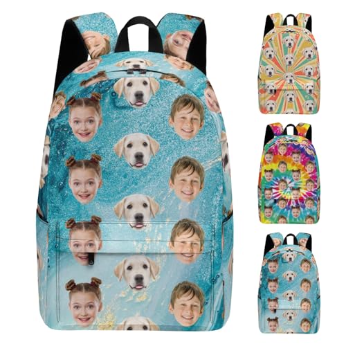 Custom Backpack with Face, Personalized Face School Bag for Boys Girls Men Women, Customized Faces Casual Laptop Backpacks with Adjustable Shoulder Strap for School Work Travel Camping
