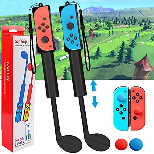 Golf Club for Mario Switch Sports, Mario Golf Games Controller Grip for Switch Sports Accessories, [with 2Pcs Thumb Grip Cap] Controller Grip for Golf Mario Super Rush (Black)